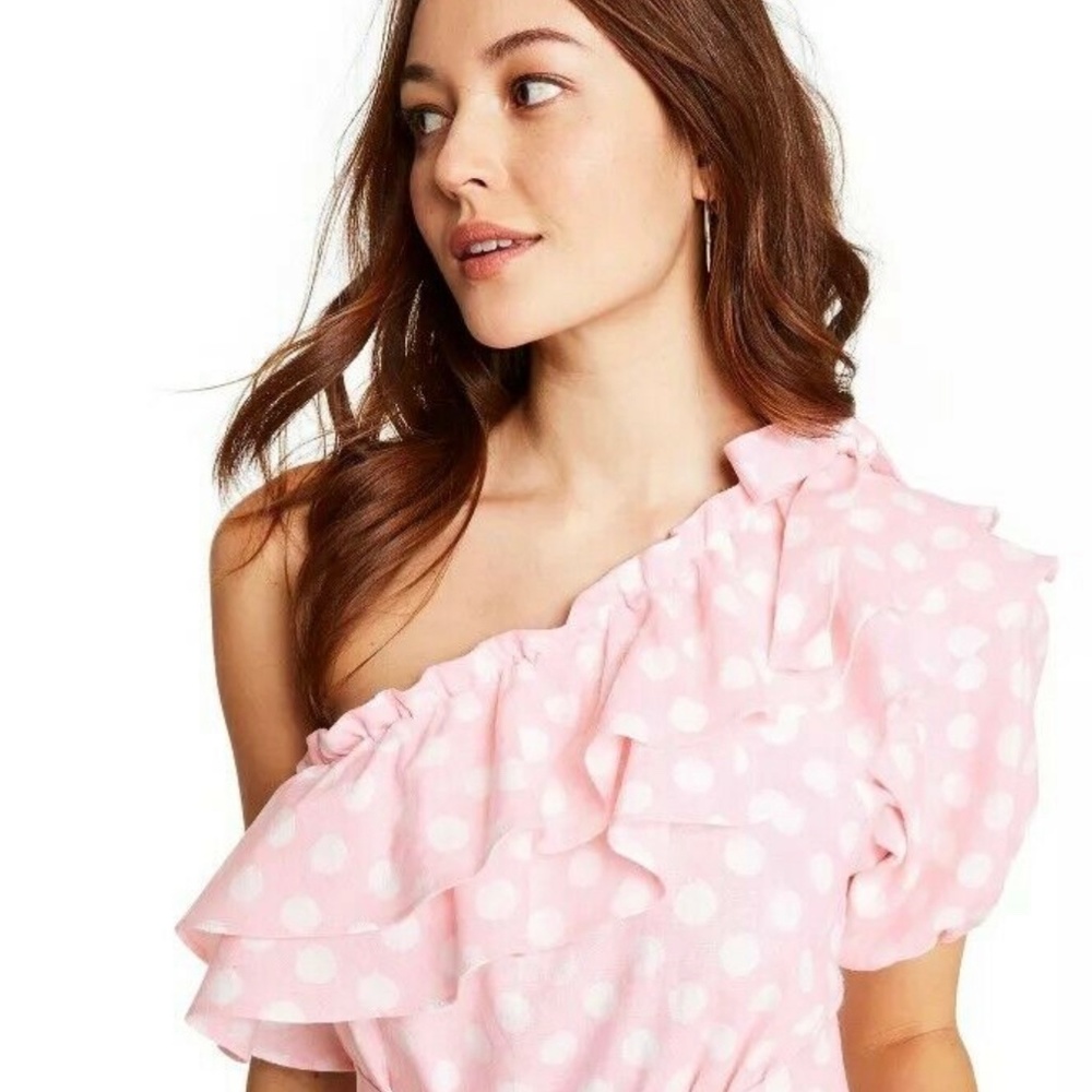 XXS NWT Women’s Lisa Marie Fernandez  Pink Polka Dot One Shoulder Dress